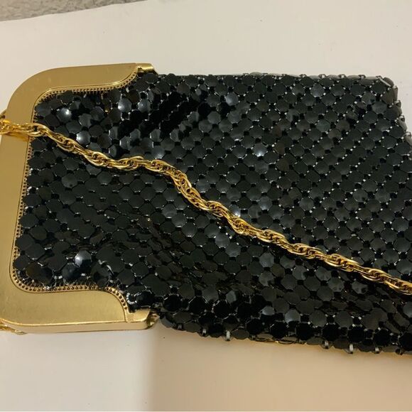 Vtg Whiting & Davis BLACK Mesh Purse Shoulder Bag Chain Strap Handbag - Picture 4 of 11